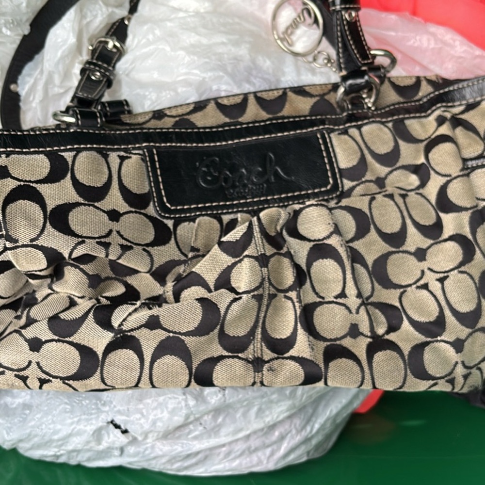 Coach Black and Tan Signature Shoulder Bag